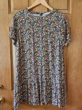 Loft Dress Large Garden Ruffle Swing Tiered Women’s Black Floral Comfy Casual