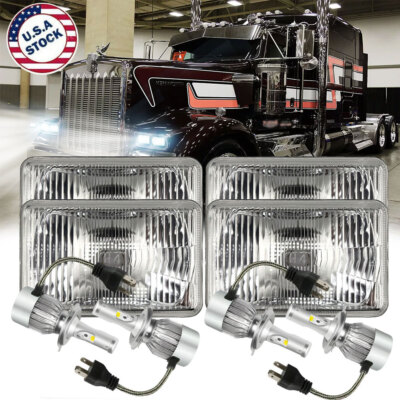 4PCS 4x6'' LED Headlights With DRL For Kenworth W900 T400/800 Peterbilt 357 379