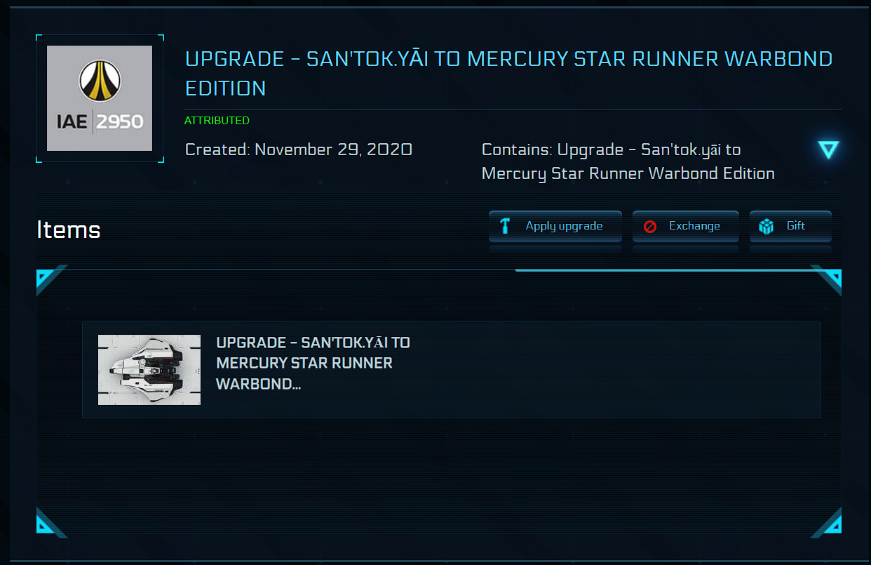 Star Citizen San'tok.yāi to Mercury Star Runner Warbond Edition CCU