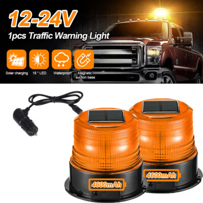 2x USB & Solar Magnetic Battery Powered Warning Lights Strobe Beacon Light Amber