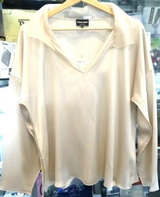 Giorgio Armani Cream Blouse Sheer Collar Shirt Long Sleeves Top Sz IT44-Auth