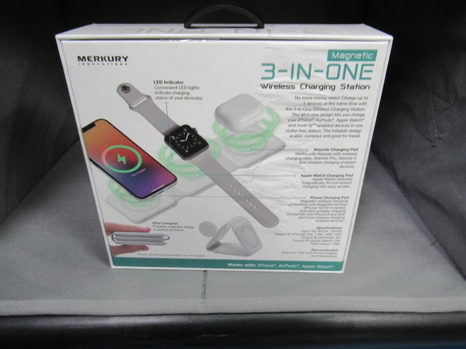 Merkury 3 In 1 Foldable Wireless Charging Station for Apple and Qi Devices - Image 2 of 3