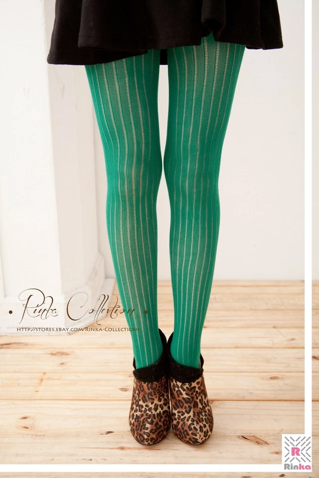 Medias de ganchillo/red/pointelle (patrón de rayas costilladas-verde sombreado) Foto 2 de 4