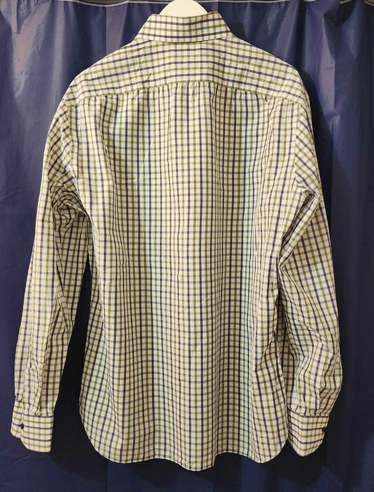 Isaia Napoli - Camisa de algodón blanca con cuadros azules y verdes - Talla 16,5/42 Foto 3 de 4