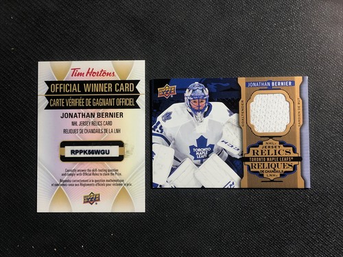 2016-17 UPPER DECK TIM HORTONS JONATHAN BERNIER NHL GAME-USED JERSEY RELIC #J-JB