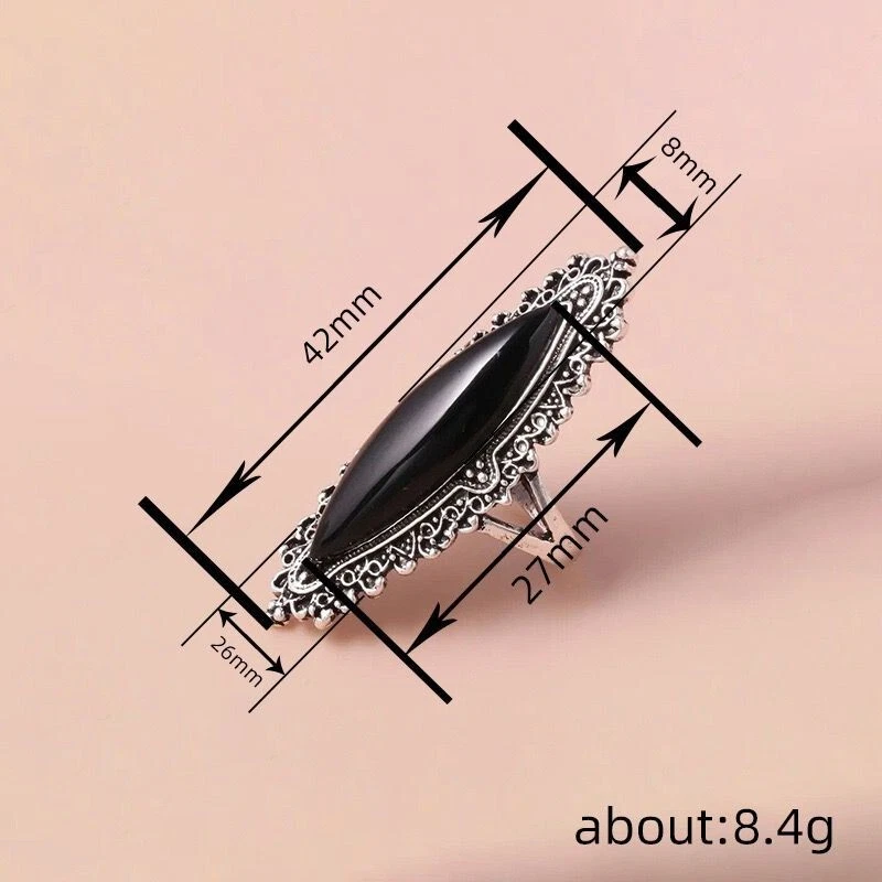 Anillo banda turquesa simulada ovalada enchapada en oro blanco estilo vintage para mujer Foto 4 de 4