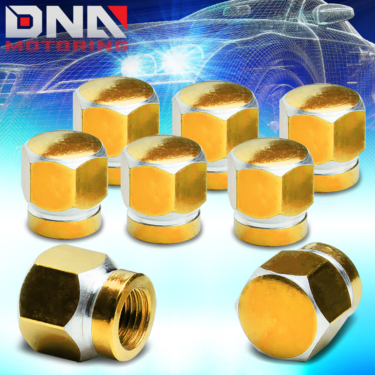 X ALUMINUM METAL GOLD HEXAGONAL TIRE/RIM VALVE AIR PORT DUST COVER STEMS  CAP