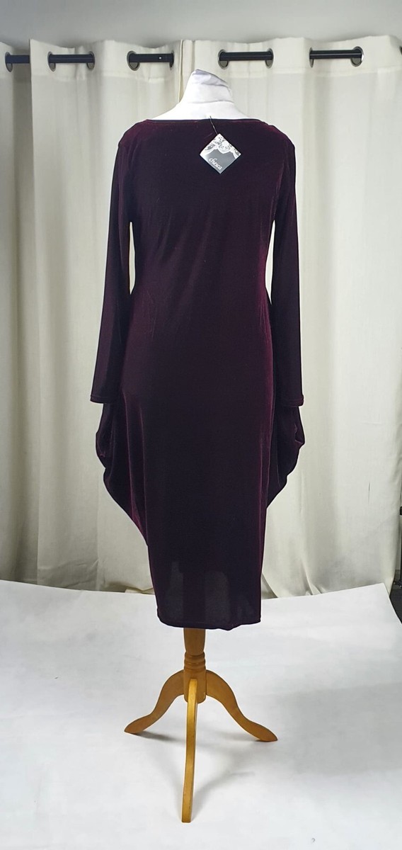 Chesca Stretch Velvet Drape Dress Wine UK 12-14 (size RRP £165