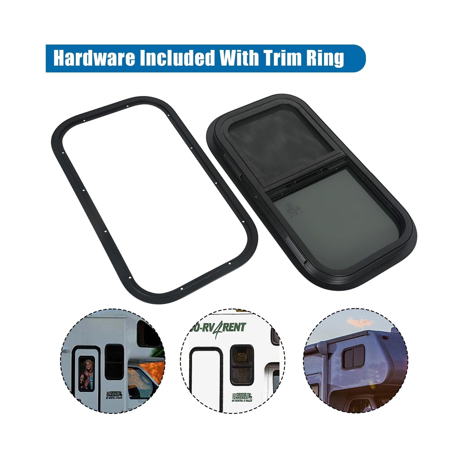 Vertical RV Window, 12" W x 22" H Tinted Sliding RV Window with Net Screen an...