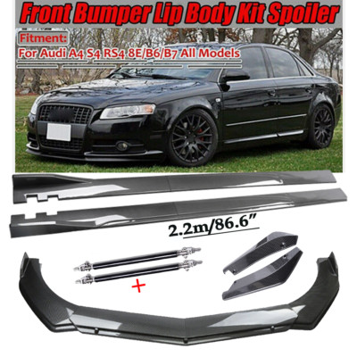 For Audi A4 S4 A5 8E B6 B7 Carbon Fiber Front Bumper Lip Chin Spoiler Body Side