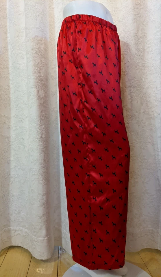 Pantalones de pijama de salón MIXIT para mujer talla mediana rojos satinados con estampado de perro Scotty  Foto 3 de 4