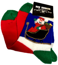 Ben Berger Hand Embroidered Santa Clause Christmas Socks VTG 90s Unisex OS