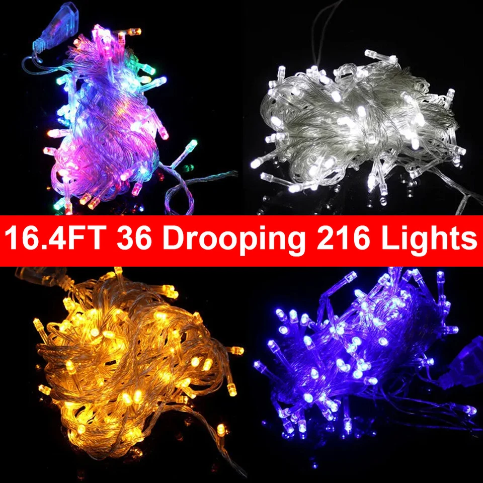 Christmas Lights Outdoor Decor 216LEDs Icicle Xmas Window Fairy Twinkly Plug In - Image 3 of 4