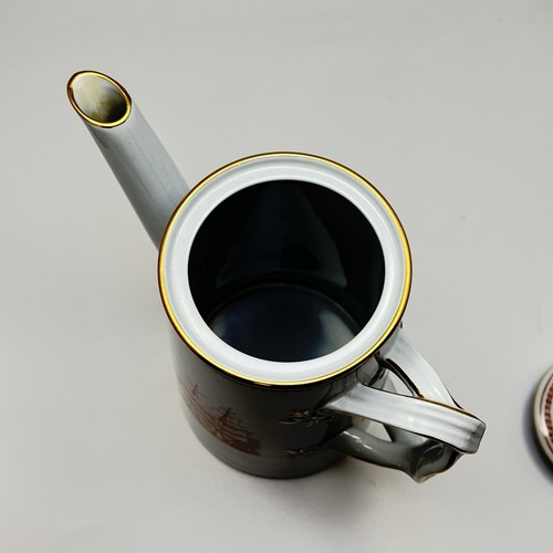 Copeland Spode Trade Winds Red Coffee Pot w/ Lid Sailing Ship Gold Trim 4Cup - Picture 9 of 11