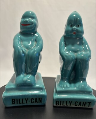 BILLIKEN Vintage SALT & PEPPER SHAKERS Billy Can & Billy Can't | Good Luck JAPAN