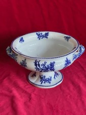 WILLIAM RIDGEWAY & CO "CHUSAN" PATTERN FLOW BLUE FOOTED LARGE COMPOTE 1838-1848
