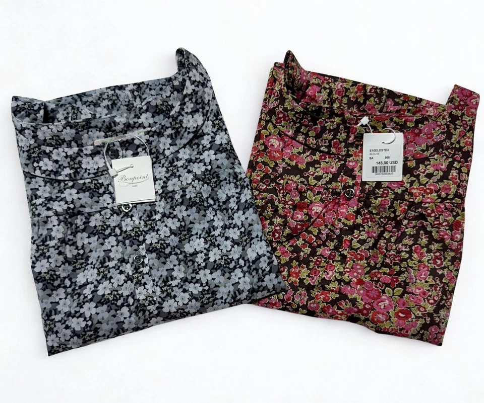 Bonpoint Girls Floral Cotton Blouse Short Sleeve Button Front Top Size 8Y, 18M - Image 2 of 2