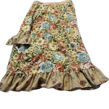 Vintage womens ruffle Prairie cottagecore chic tan floral skirt western chic 90s