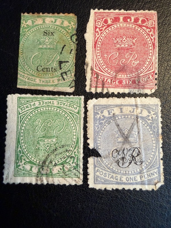 Fiji 1870s-1890s Classic Stamp Lot of 4 CR Cakobau Rex VR Gothic Overprint SG 16