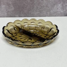 Vintage Anchor Hocking Fairfeild Tawny Brown Oval Divided Relish Dish