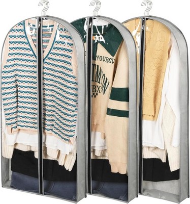 3 Pack 40'' Garment Bags for Hanging Clothes Storage, Clear Moth Proof Suits Cove