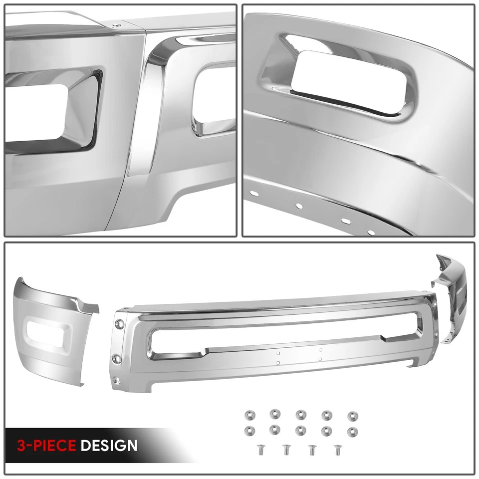 Barra frontal cromada para parachoques Fit 10-18 Dodge Ram 2500 3500 sin orificios para sensor de estacionamiento Foto 3 de 4