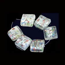 6 Handmade Lampwork Glass Silver Foil Square Beads 20mm