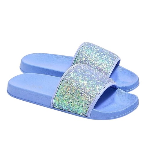 Mädchen Glitzer Pantoletten Sandalen Crewcuts von J.Crew irisierend blau Gr. K4 - Bild 1 von 12