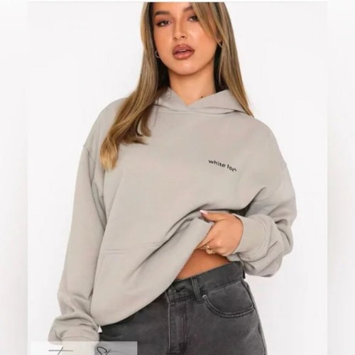 White Fox Boutique Hoodie Logo Grey Size S/M Y2K Loungewear