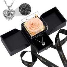 Gifts for Women Preserved Real Roses with I Love You Necklace Fresh Forever. 