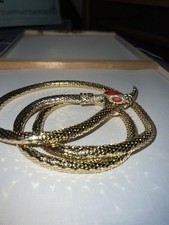 Vtg 70s Whiting  Davis Gold Tone Mesh Snake Belt Head Clasp Disco Cleopatra 46"