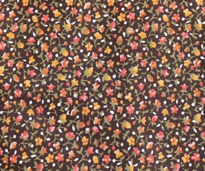 Scant 2 Yards Vintage Calico Cotton Fabric Brown Green Mustard Florals + scraps