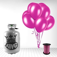 Disposable Helium Gas Canister with 30 Fuchsia Pink Balloons and Curling Ribbon