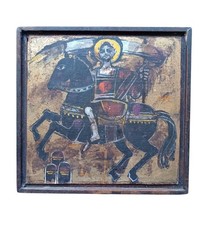 *HH* Antico Quadro Dipinto Tavola Santo San Giorgio Morte Icona Religiosa Sacra