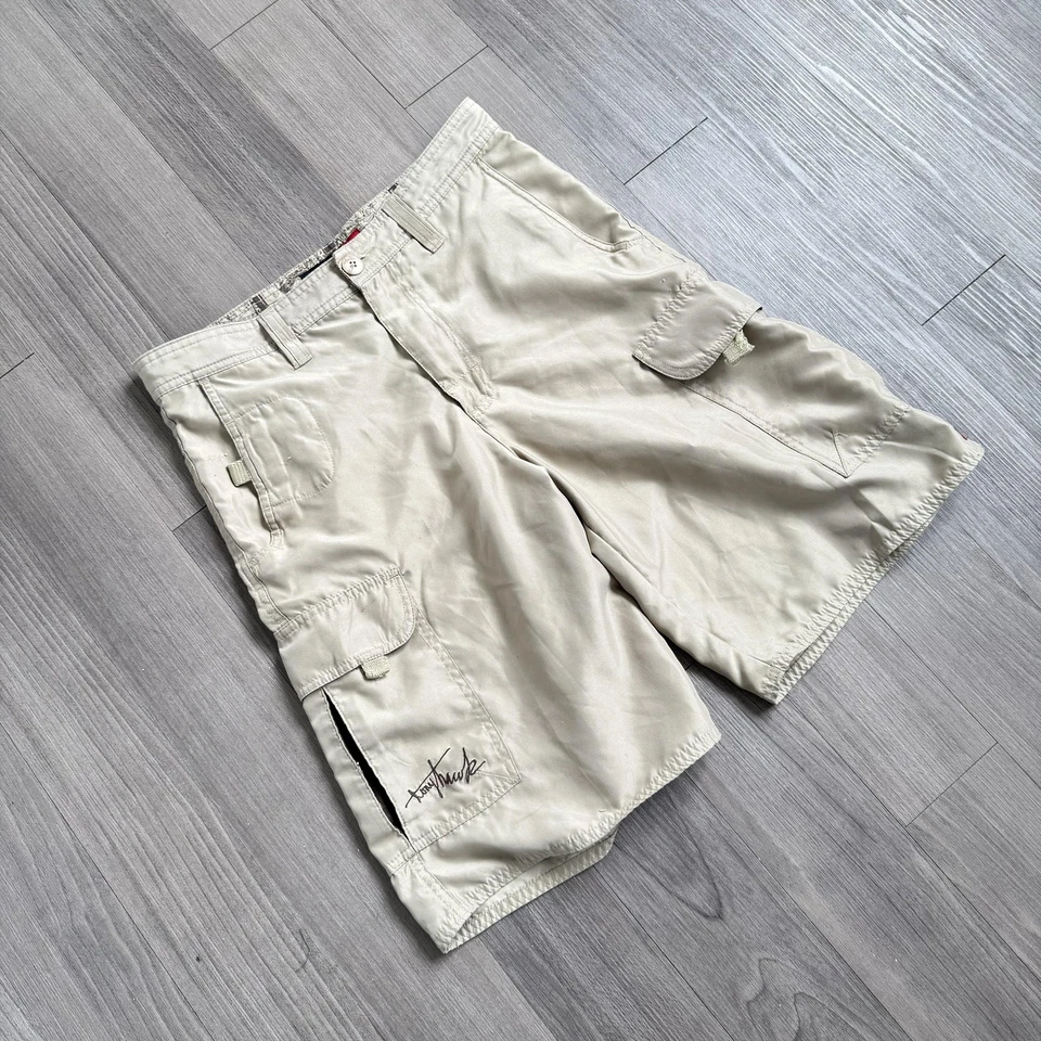 Pantalones Cortos Tony Hawk Para Hombres 29 Caqui Carga Patín Multi Bolsillo Bordado Firma Foto 2 de 4