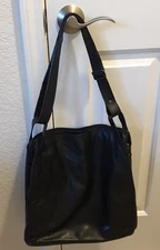 GIUDI Italian Black Leather Lg Unisex Satchel Shoulder X-Body Bag Made In Italy