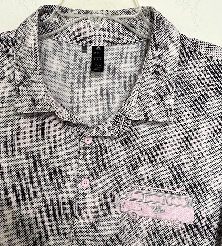 NWOT ADIDAS XL BLACK PINK SMEARED SURF LINE EMBROIDERED VW VAN POLO SHIRT 2025