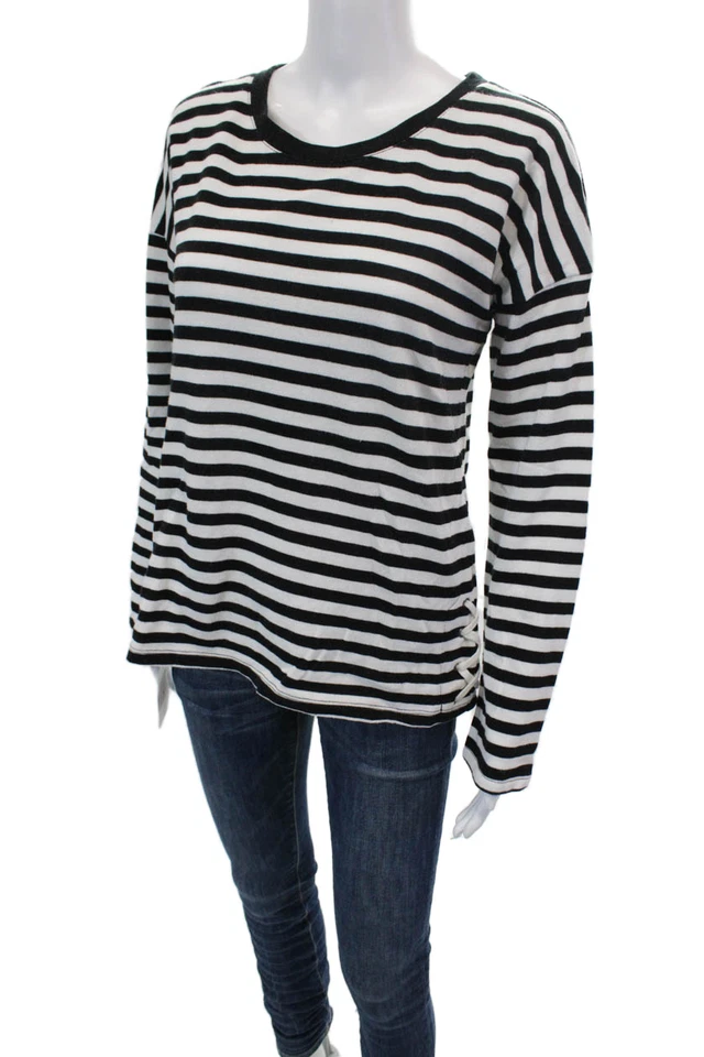 PJ Salvage Mujer Mezcla de Algodón Rayas Con Cordones Sudadera Top Negra Talla S Foto 2 de 4