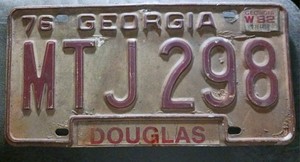 1976 Douglas County Georgia Licence Plate