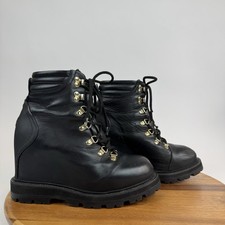 Womens Moncler Black Leather Mid Lace Up Comb...