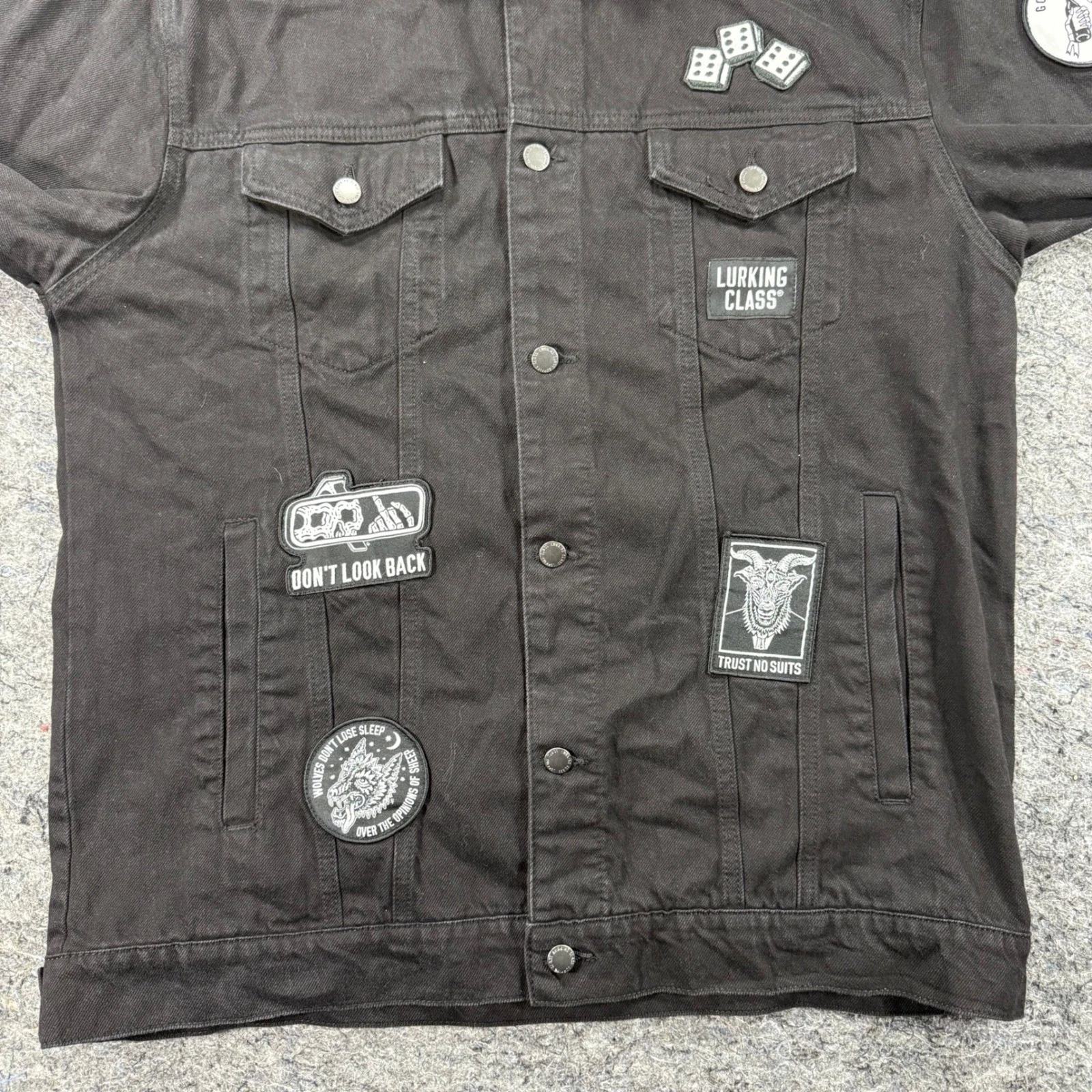 Lurking Class Sketchy Tank Mens XL Black Denim Patch Trucker Jacket Streetwear - product detail image 4
