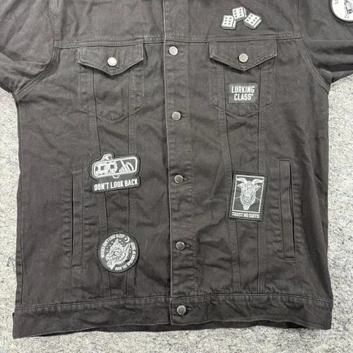Lurking Class Sketchy Tank Mens XL Black Denim Patch Trucker Jacket Streetwear image 4