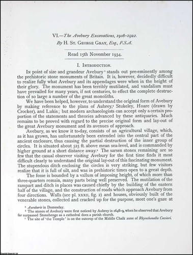 THE AVEBURY EXCAVATIONS, 1908 - 1922. AN ORIGINAL ARTICLE FROM THE ARCHAEOLOGIA - Picture 2 of 2
