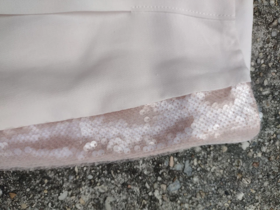 Calça de lantejoulas Cinq à Sept Ruthy travertino rosa crepe perna larga tamanho 14 nova com etiquetas - Imagem 4 de 4