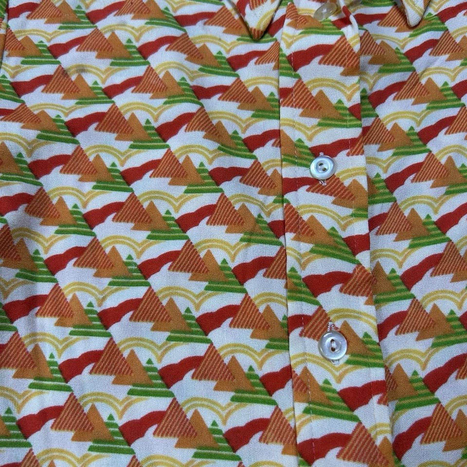 Camisa vintage años 70 naranja abotonada para mujer XS geométrica poliéster cuello en punta Foto 4 de 4
