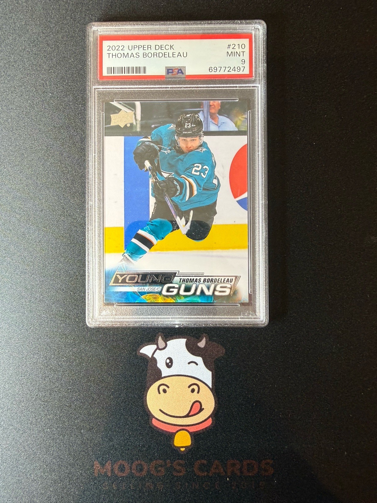 2022-23 Upper Deck Young Guns Thomas Bordeleau PSA 9 #210 San Jose view 1