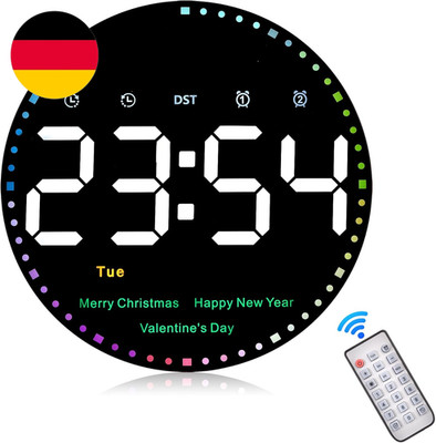 Groß Wanduhr Digitale Mit Fernbedienung, 10'' LED Wecker Mit Uhr/Datum/Tag/Temper