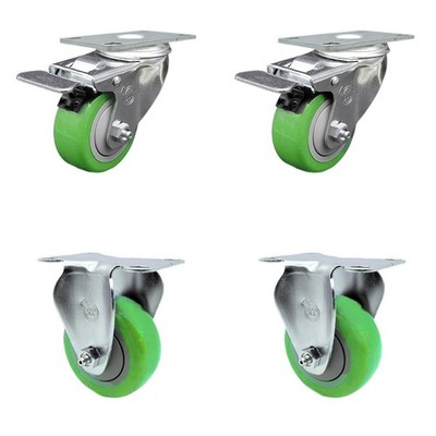 3 Inch Green Polyurethane Swivel Top Plate Caster Set 2 Lock Brakes 2 Rigid SCC