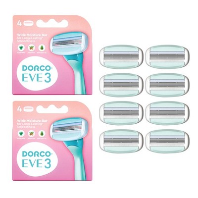 DORCO eve Pack of 3 Razors for Quick & Easy Shaving (No Handle, 8 Pcs Razor B...