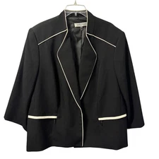 Kasper Plus Size Black Blazer With White Piping Size 24W Polyester Blend